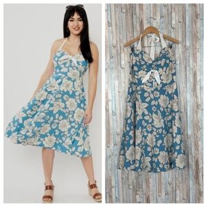 Unique Vintage 2X 18 Retro Fit Flare Mollie Swing Dress Halter Floral Pin Up